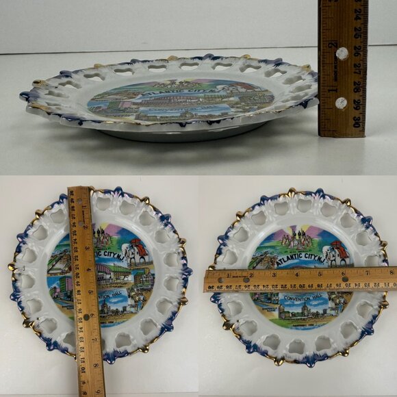 Vtg Atlantic‎ City New Jersey Souvenir Decor Plate Gold Accents 8 inch diameter - Picture 3 of 11